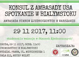 Konsul z ambasady USA na Uniwersytecie w Białymstoku - spotkanie dla studentów 29 Listopada 2017 r.