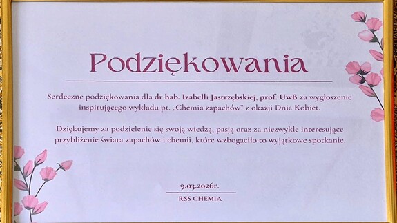 Chemia zapach&oacute;w &ndash; wykład na Wydziale Chemii UwB