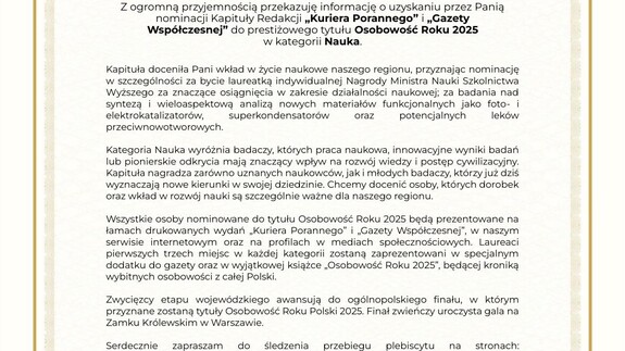 Nominacja do tytułu Osobowość Roku 2025 - Nauka