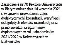 Zarządzenie nr 70 Rektora Uniwersytetu w Białymstoku